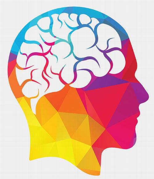 colourful illustration of male head silhouette and brain cut out